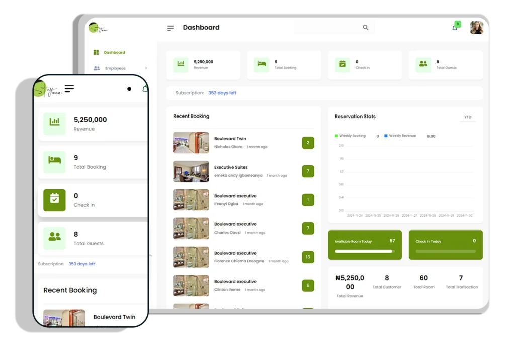 Booking engine interface mockup